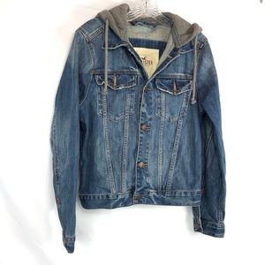𝅺HOLLISTER Blue Jean Jacket Hoodie Gray Navy Small